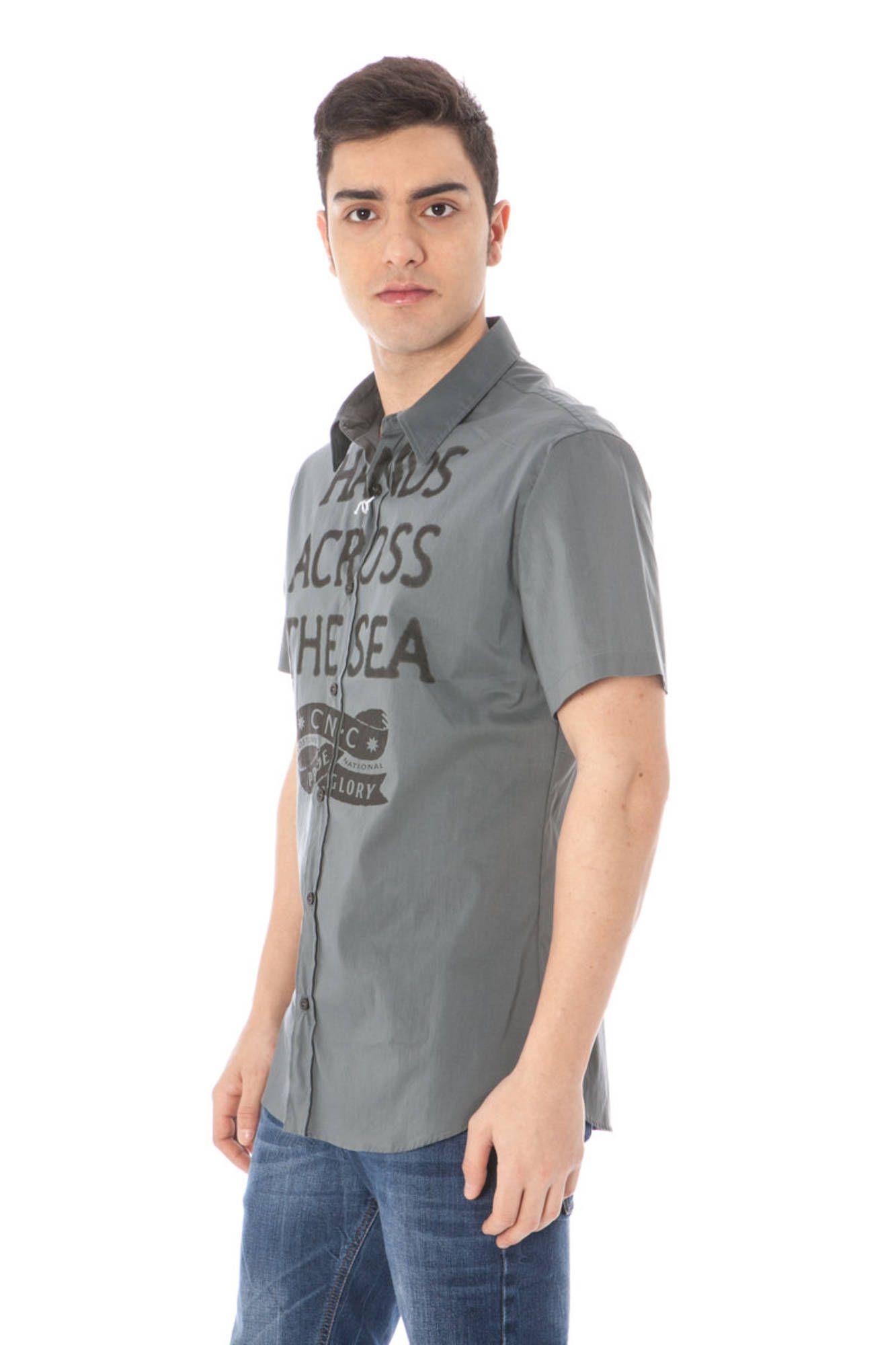 COSTUME NATIONAL CAMICIA MANICHE CORTE UOMO GRIGIO