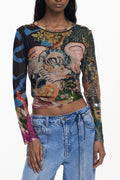 DESIGUAL T-SHIRT MANICHE LUNGHE DONNA NERO